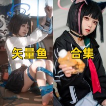 矢量鱼写真合集下载：猫耳黑短发少女的蓝丝带幻想与校园日常